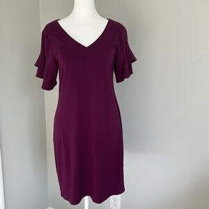 White House Black Market Purple Tiered-Sleeve Jersey Knit Shift Dress Size Small